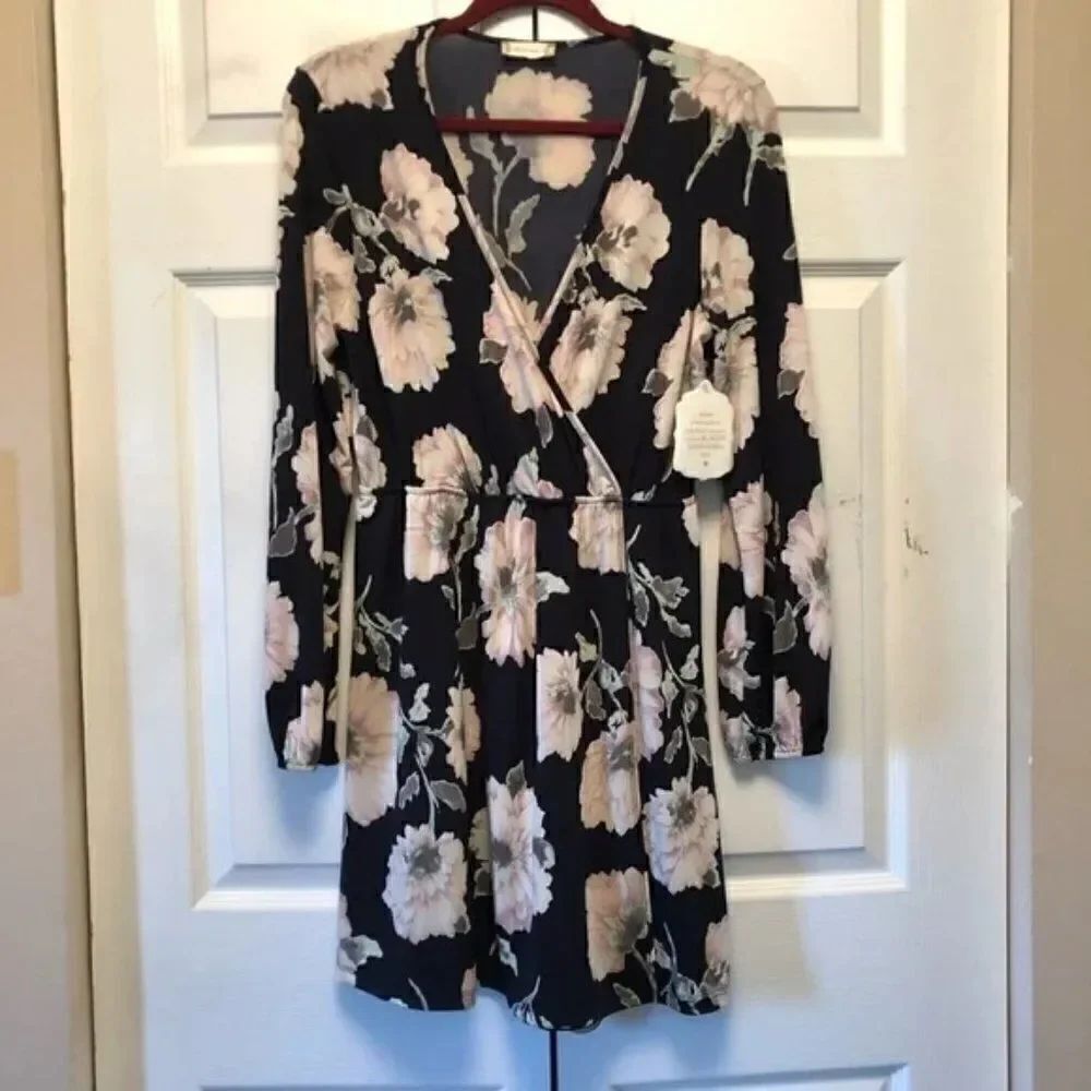 Altar’d State Floral Dress Navy Blue Pink Size L